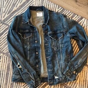 Old Navy Classic Blue Jean Jacket with distressed styling Unisex